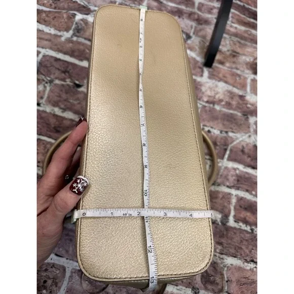 Calvin Klein Gold Metallic Pebbled Leather Satchel Crossbody Bag Convertible - Picture 6 of 16